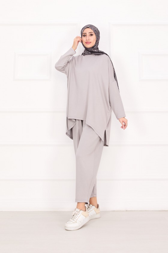 21055 - Salaş Kesim Şalvar Pantolonlu Takım Gri̇ A25 21055 - Salaş Kesim Şalvar Pantolonlu Takım Gri̇ A25