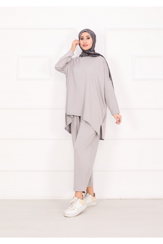21055 - Salaş Kesim Şalvar Pantolonlu Takım Gri̇ A25