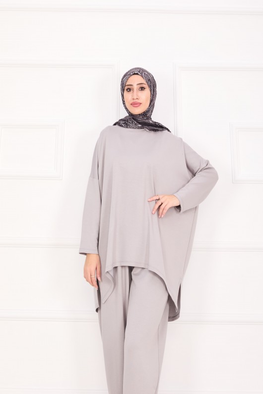 21055 - Salaş Kesim Şalvar Pantolonlu Takım Gri̇ A25