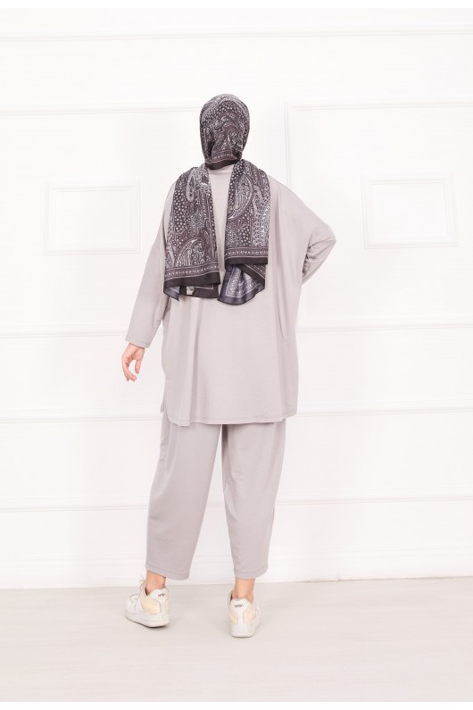 21055 - Salaş Kesim Şalvar Pantolonlu Takım Gri̇ A25