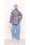21186 - Biyeli Etnik Desen Kapitone Ceket Mavi̇ A25