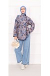21186 - Biyeli Etnik Desen Kapitone Ceket Mavi̇ A25