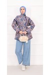 21186 - Biyeli Etnik Desen Kapitone Ceket Mavi̇ A25