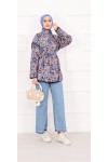21186 - Biyeli Etnik Desen Kapitone Ceket Mavi̇ A25