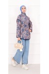 21186 - Biyeli Etnik Desen Kapitone Ceket Mavi̇ A25