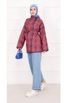21186 - Biyeli Etnik Desen Kapitone Ceket Bordo A25