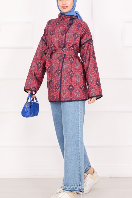 21186 - Biyeli Etnik Desen Kapitone Ceket Bordo A25 21186 - Biyeli Etnik Desen Kapitone Ceket Bordo A25