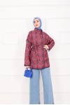 21186 - Biyeli Etnik Desen Kapitone Ceket Bordo A25