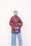 21186 - Biyeli Etnik Desen Kapitone Ceket Bordo A25
