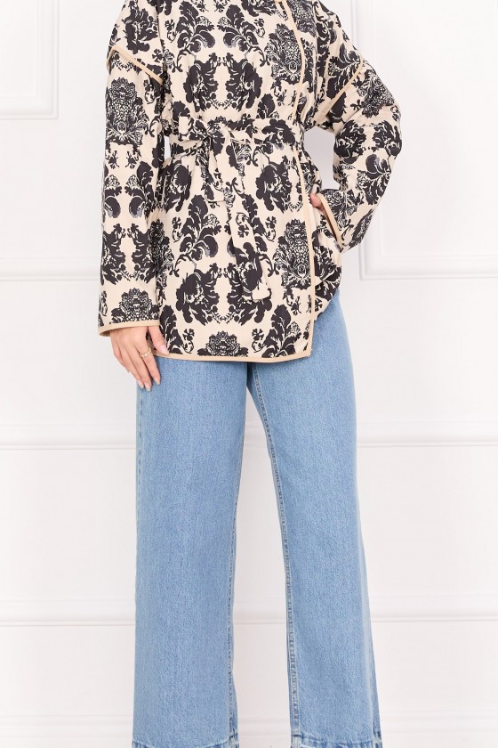 21186 - Biyeli Etnik Desen Kapitone Ceket Beyaz A25 21186 - Biyeli Etnik Desen Kapitone Ceket Beyaz A25