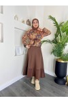 4562 - Etnik Desen Ceket - Etek Takım Kahverengi̇