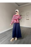 4562 - Etnik Desen Ceket - Etek Takım Bordo