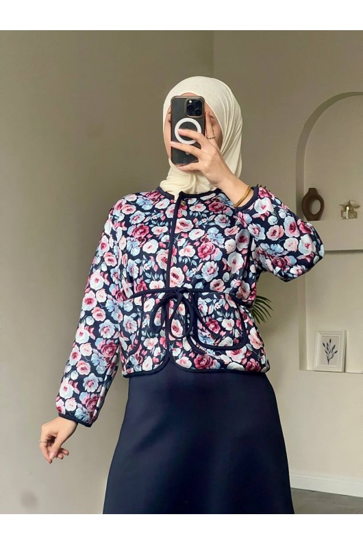 4562 - Etnik Desen Ceket - Etek Takım Laci̇vert