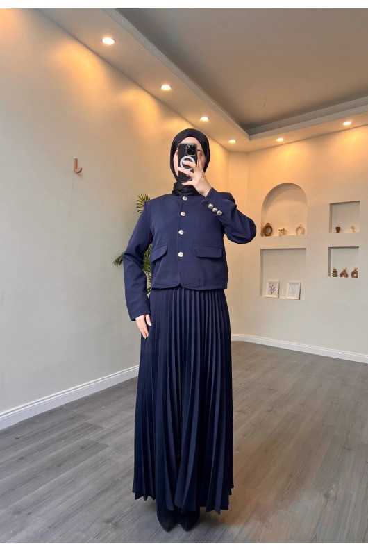 4566 - Double Krep Kumaş Tesettür İkili Takım Laci̇vert