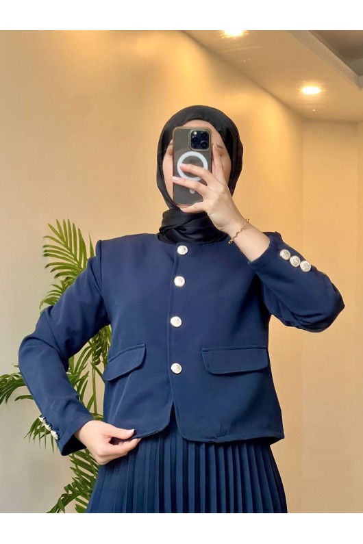 4566 - Double Krep Kumaş Tesettür İkili Takım Laci̇vert