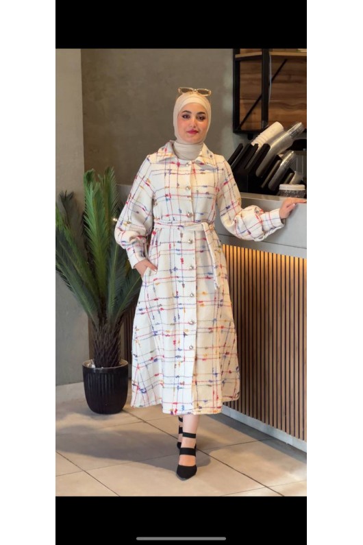 4449 - Renk Detaylı Tesettür Kaban Çok Renkli̇