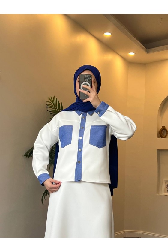 4564 - Cep Detaylı İkili Takım Beyaz