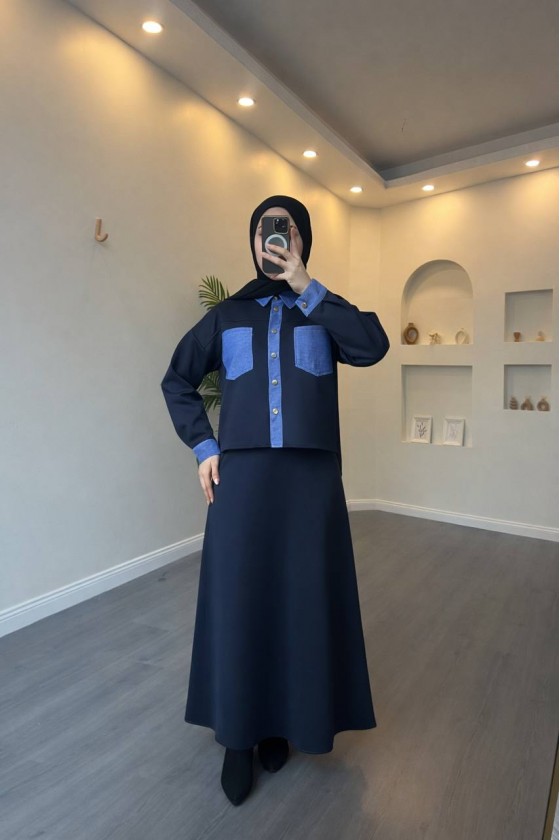 4564 - Cep Detaylı İkili Takım Laci̇vert