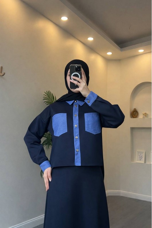 4564 - Cep Detaylı İkili Takım Laci̇vert