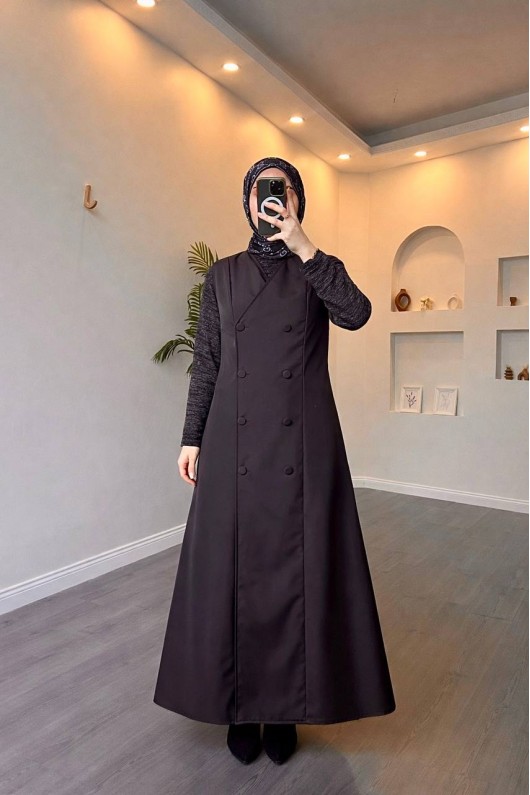 4570 - Bondit Kumaş İkili Tesettür Takım Si̇yah