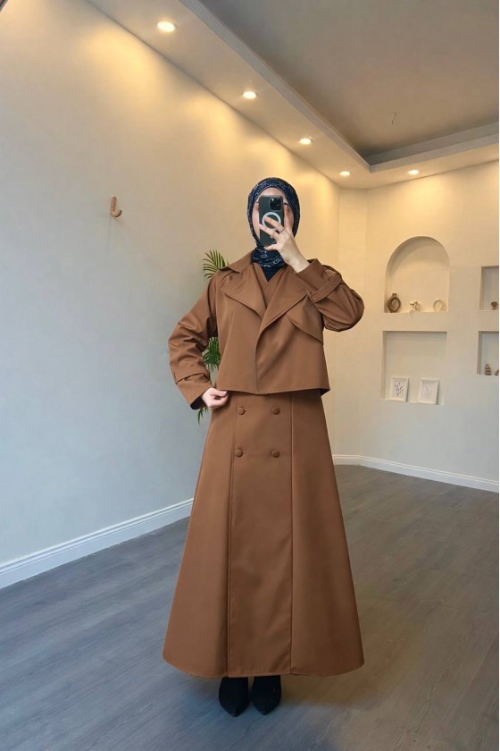 4570 - Bondit Kumaş İkili Tesettür Takım Kahverengi̇
