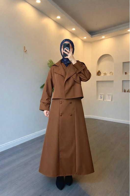 4570 - Bondit Kumaş İkili Tesettür Takım Kahverengi̇