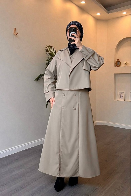 4570 - Bondit Kumaş İkili Tesettür Takım Bej