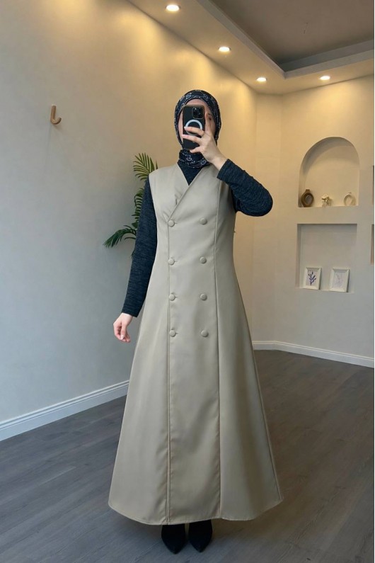 4570 - Bondit Kumaş İkili Tesettür Takım Bej