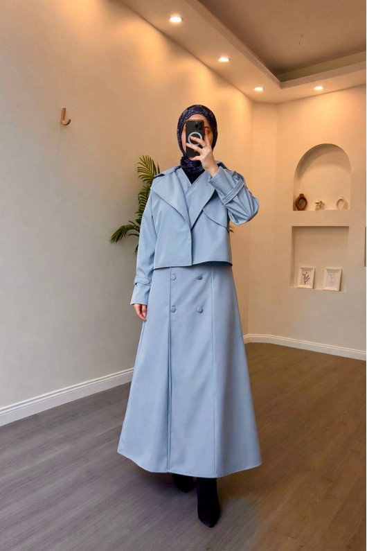 4570 - Bondit Kumaş İkili Tesettür Takım Mavi̇