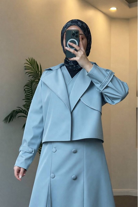 4570 - Bondit Kumaş İkili Tesettür Takım Mavi̇