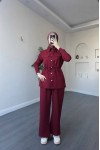 4571 - Krep Kumaş Tesettür Takım Bordo