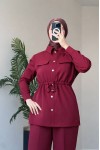 4571 - Krep Kumaş Tesettür Takım Bordo