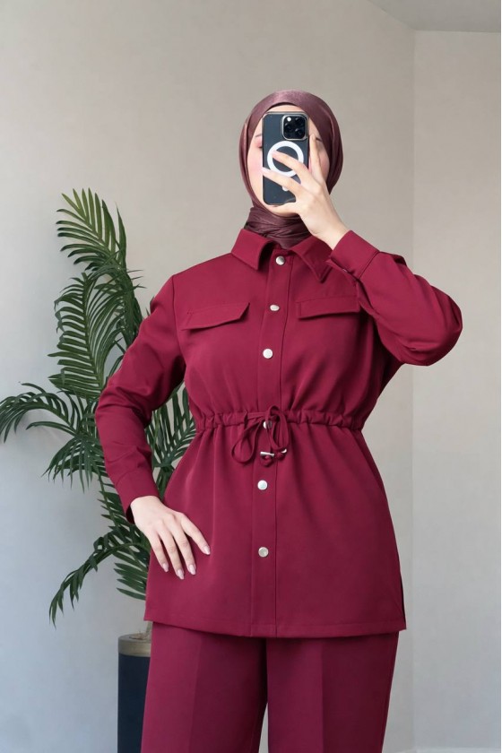 4571 - Krep Kumaş Tesettür Takım Bordo