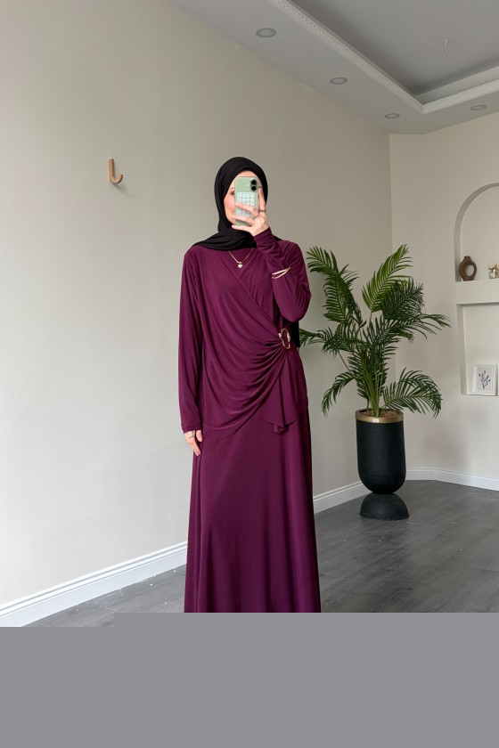 4226 - Sandy Kumaş Rahat Kesim Etek & Bluz İkili Takım Mürdüm 4226 - Sandy Kumaş Rahat Kesim Etek & Bluz İkili Takım Mürdüm