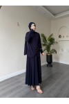 4226 - Sandy Kumaş Rahat Kesim Etek & Bluz İkili Takım Laci̇vert