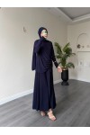 4226 - Sandy Kumaş Rahat Kesim Etek & Bluz İkili Takım Laci̇vert