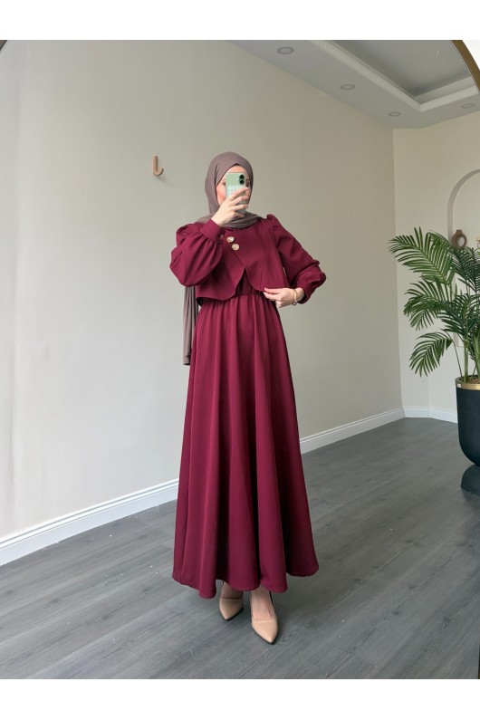 21230 - Bolerolu Gold Düğmeli Elbise Takım Bordo 21230 - Bolerolu Gold Düğmeli Elbise Takım Bordo
