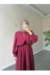 21230 - Bolerolu Gold Düğmeli Elbise Takım Bordo 21230 - Bolerolu Gold Düğmeli Elbise Takım Bordo