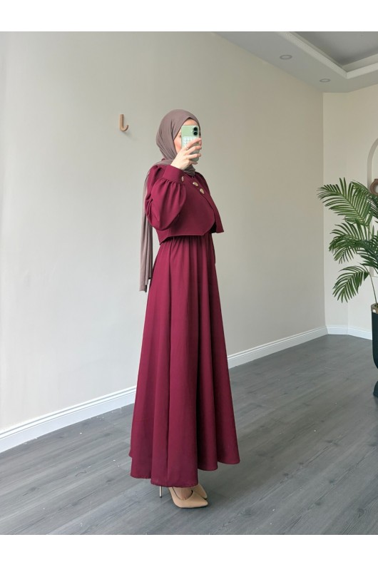 21230 - Bolerolu Gold Düğmeli Elbise Takım Bordo 21230 - Bolerolu Gold Düğmeli Elbise Takım Bordo