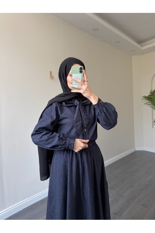 21247 - Fiyonk Detaylı İkili Yumuşak Kot Takım Laci̇vert