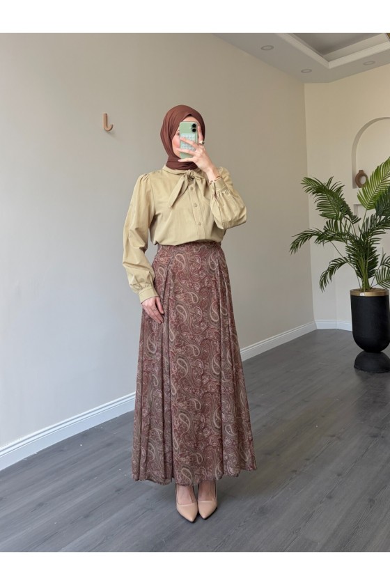 22057 - Şifon Etek & Bluz Takım Çağla Yeşili