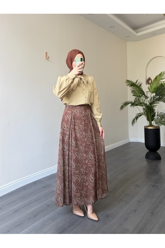 22057 - Şifon Etek & Bluz Takım Çağla Yeşili