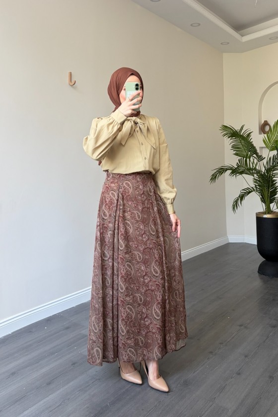 22057 - Şifon Etek & Bluz Takım Çağla Yeşili