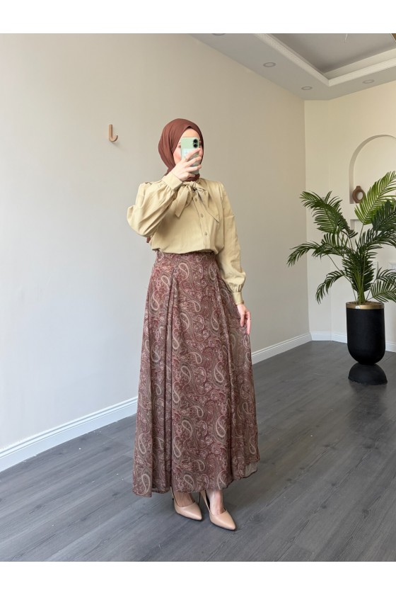 22057 - Şifon Etek & Bluz Takım Çağla Yeşili