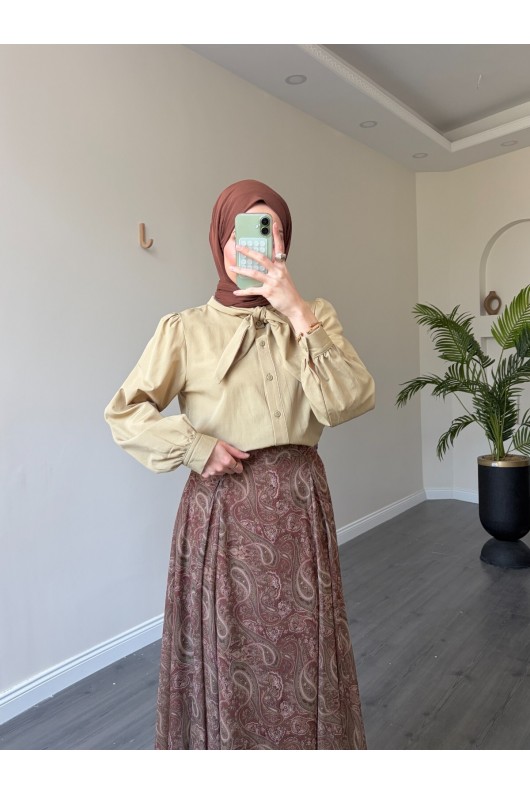 22057 - Şifon Etek & Bluz Takım Çağla Yeşili