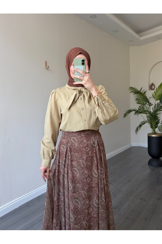 22057 - Şifon Etek & Bluz Takım Çağla Yeşili