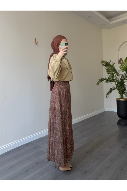 22057 - Şifon Etek & Bluz Takım Çağla Yeşili