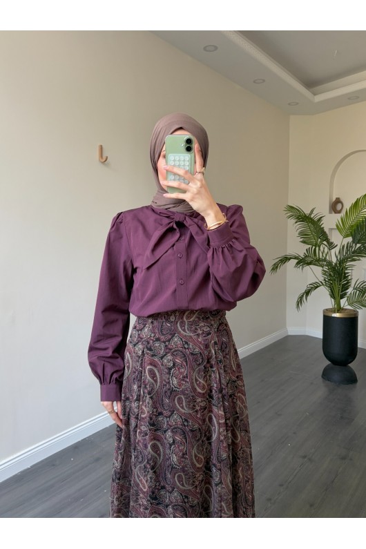 22057 - Şifon Etek-  Bluz Takım Mürdüm