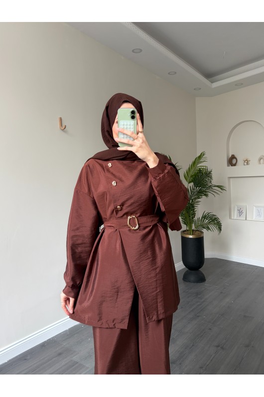 40718 - Volan Detaylı İkili Takım Kahverengi̇