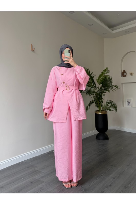 40718 - Volan Detaylı İkili Takım Pembe